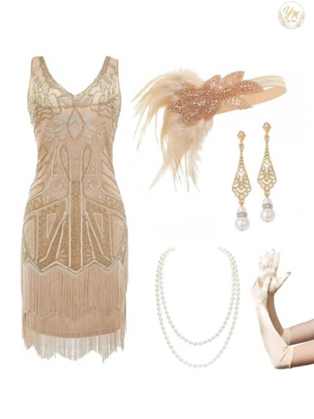 Women's Roaring 20s Flapper Dress Set with Accessories